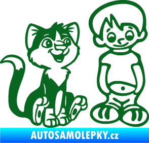 Samolepka Dítě v autě 097 pravá kluk a kočka tmavě zelená