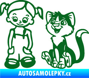 Samolepka Dítě v autě 098 levá holčička a kočka tmavě zelená