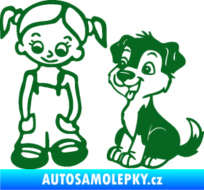 Samolepka Dítě v autě 099 levá holčička a pes tmavě zelená