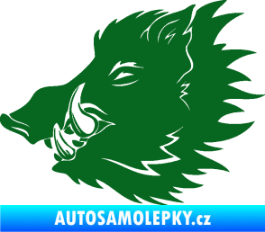 Samolepka Divoké prase 001 levá kanec hlava tmavě zelená