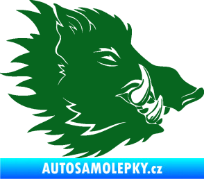 Samolepka Divoké prase 001 pravá kanec hlava tmavě zelená
