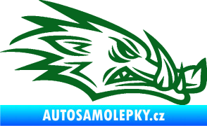 Samolepka Divoké prase 002 pravá kanec hlava tmavě zelená