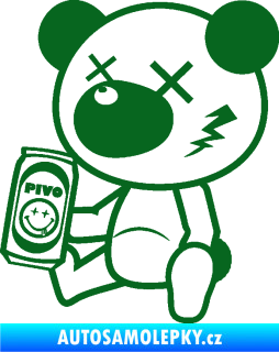 Samolepka Drunk bear 003 levá medvěd s pivem tmavě zelená