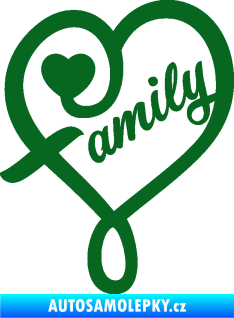 Samolepka Family 001 nápis se srdíčkem tmavě zelená
