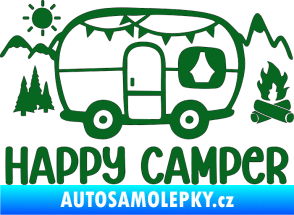 Samolepka Happy camper 002 pravá kempování s karavanem tmavě zelená