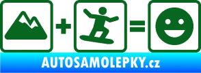 Samolepka Hory + snowboard = veselý smajlík tmavě zelená