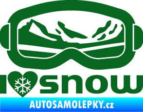 Samolepka I love snow nápis s brýlemi tmavě zelená