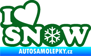 Samolepka I love snow nápis s vločkou tmavě zelená