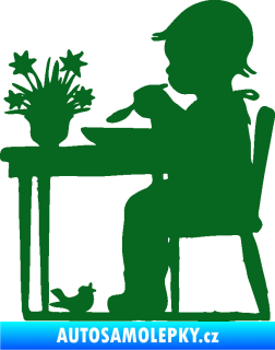 Samolepka Interiér 001 pravá dítě u stolečku tmavě zelená