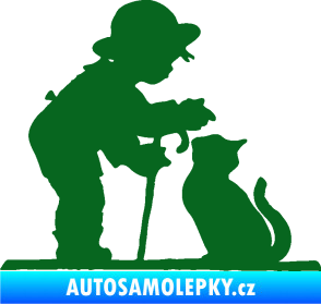 Samolepka Interiér 002 levá dítě s kočičkou tmavě zelená