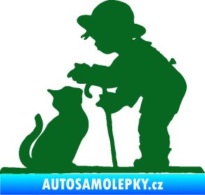 Samolepka Interiér 002 pravá dítě s kočičkou tmavě zelená