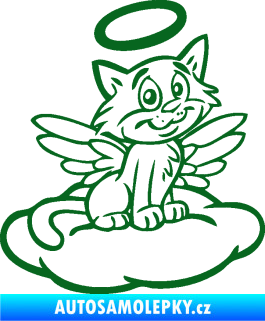 Samolepka Kočka 020 pravá andílek na obláčku tmavě zelená