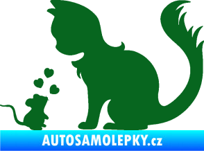 Samolepka Kočka s myší 002 levá tmavě zelená