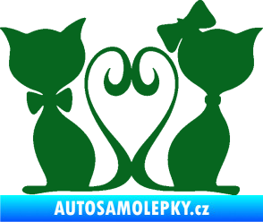 Samolepka Kočky love 002 levá spletené ocásky tmavě zelená