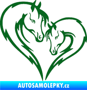 Samolepka Koníci 002 - levá srdíčko kůň s hříbátkem tmavě zelená