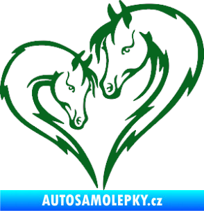 Samolepka Koníci 002 - pravá srdíčko kůň s hříbátkem tmavě zelená