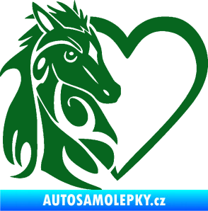 Samolepka Koník love 001 levá hříbátko v srdíčku tmavě zelená