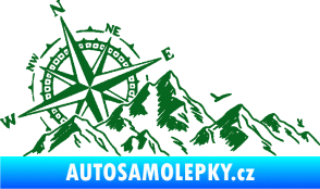 Samolepka Krajina hory 043 levá s kompasem tmavě zelená