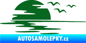 Samolepka Krajina moře 003 levá západ slunce odraz na hladině tmavě zelená
