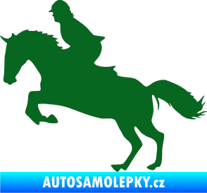 Samolepka Kůň 014 levá skok s jezdcem tmavě zelená