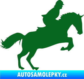 Samolepka Kůň 014 pravá skok s jezdcem tmavě zelená
