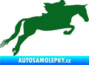 Samolepka Kůň 015 pravá skok s jezdcem tmavě zelená