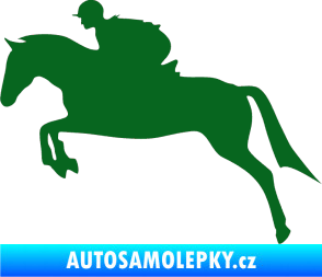 Samolepka Kůň 020 levá skok s jezdcem tmavě zelená