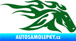 Samolepka Kůň 022 pravá hlava s plameny tmavě zelená