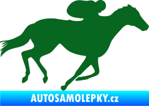Samolepka Kůň 027 pravá závodí s jezdcem tmavě zelená