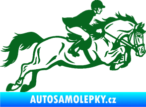 Samolepka Kůň 059  pravá jezdec na koni parkur tmavě zelená