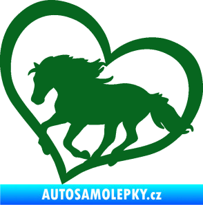 Samolepka Kůň 087  levá v srdíčku tmavě zelená