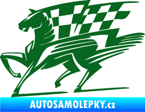 Samolepka Kůň racing 001 levá se šachovnicí tmavě zelená