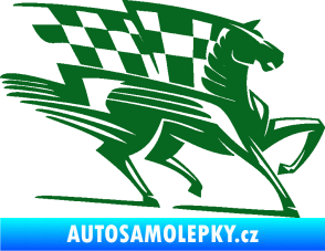Samolepka Kůň racing 001 pravá se šachovnicí tmavě zelená