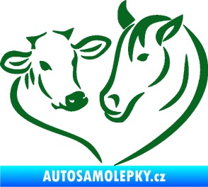 Samolepka Kůň s kravičkou v srdíčku pravá láska ke zvířatům tmavě zelená