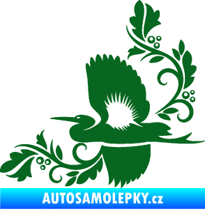 Samolepka Květina dekor 004 levá s ptáčkem tmavě zelená