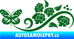 Samolepka Květina dekor 015 levá s motýlem tmavě zelená