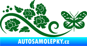 Samolepka Květina dekor 015 pravá s motýlem tmavě zelená