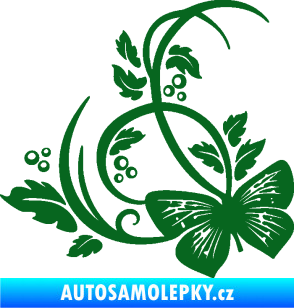 Samolepka Květina dekor 046 levá motýl tmavě zelená