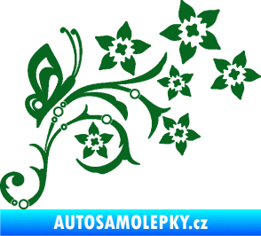 Samolepka Květina dekor 047 pravá s motýlem tmavě zelená