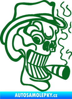 Samolepka Lebka 020 pravá crazy s cigaretou tmavě zelená