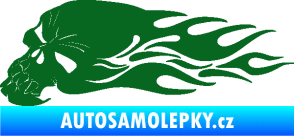 Samolepka Lebka 050 levá v plamenech tmavě zelená