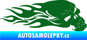 Samolepka Lebka 050 pravá v plamenech tmavě zelená