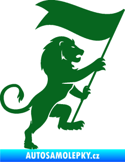 Samolepka Lev heraldika 005 pravá s praporem tmavě zelená