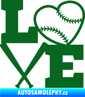 Samolepka Love baseball tmavě zelená