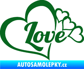 Samolepka Love nápis se srdíčky tmavě zelená