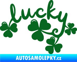 Samolepka Lucky nápis štěstí se čtyřlístky tmavě zelená