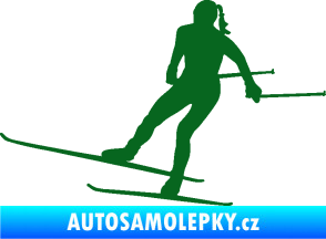 Samolepka Lyžařka 001 levá běh na lyžích tmavě zelená
