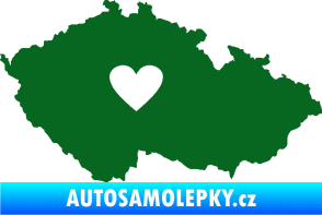 Samolepka Mapa České republiky 002 srdce tmavě zelená