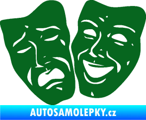 Samolepka Masky tváře 001 levá veselý a smutný tmavě zelená