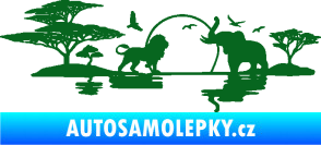 Samolepka Motiv Afrika levá -  zvířata u vody tmavě zelená